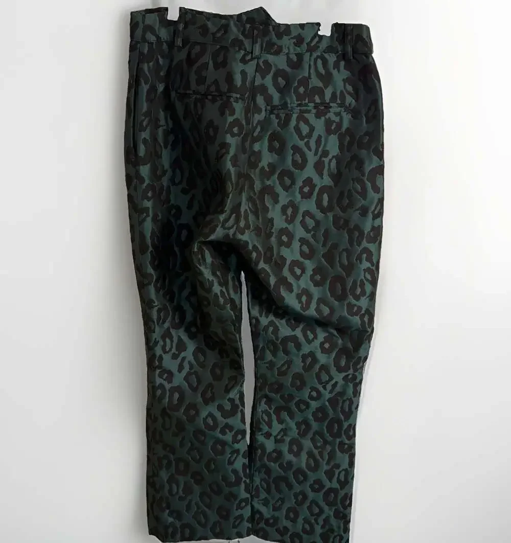 NWT Anine Bing Cindy Emerald Green Leopard Jacquard Flare Trousers S/P-W28/L26”
